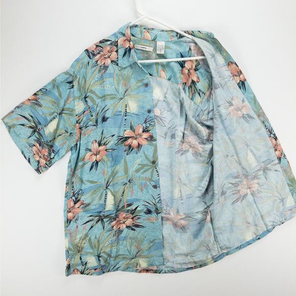Vintage Campia Moda Hawaiian Shirt Men’s L Hibiscus Blue Aloha Travel Casual - Picture 5 of 10